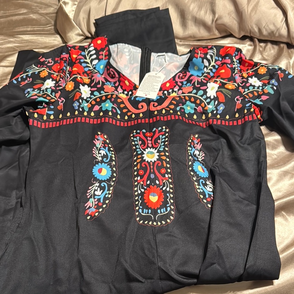 Floral Embroidered Black Jumpsuit